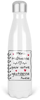 Bouteille isotherme personnalisable cahier | Gourde isotherme | Cadeau Maîtresse, maître, atsem | Cadeau fin d'année