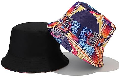 Fashion Retro 80er 90er Jahre Fischerhüte für Männer und Frauen, doppelseitiger wendbarer Sonnenhut, Retro 80er 90er Jahre Fashion Style-3, Einheitsgr��e