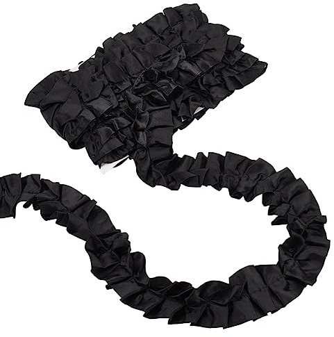 BENECREAT 5 Yards (4.5 m) Schwarzes Plissiertes Gewelltes Band, Rüschen-Satinband Kantenbesatz Stoff Für Applikationen, Nähen, Basteln, Hochzeitskleid, Dekoration, DIY-Dekor