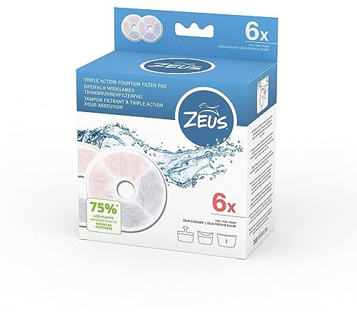 Lot de 6 filtres triple action pour fontaine à eau Zeus sans cadre