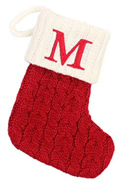 Weihnachtsstrümpfe mit Initialen, groß, gestickter Buchstabe, gestrickt, rot, weiß, Weihnachtsstrumpf für Familienurlaubsdekorationen und Weihnachtsbaumkamin Weihnachten (M, One Size)