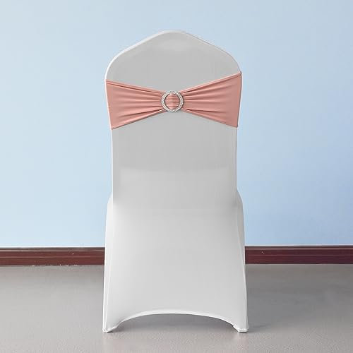 Trimming Shop 13x5 Spandex Chair Bands with Slider Buckle – Stretchy Elastic Chair Sash, Chair Cover Bands for Wedding, Party, Reception, Banquet, Event & Venue Décor (Pack of 50, Rose Gold)