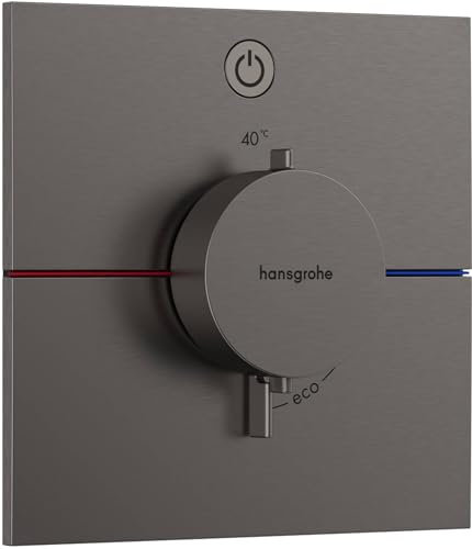 hansgrohe ShowerSelect Comfort E, termostato empotrado , grifo con botón de seguridad (SafetyStop) a 40 °C, termostato rectangular para ducha y bañera, mezclador para 1 función, cromo negro cepillado