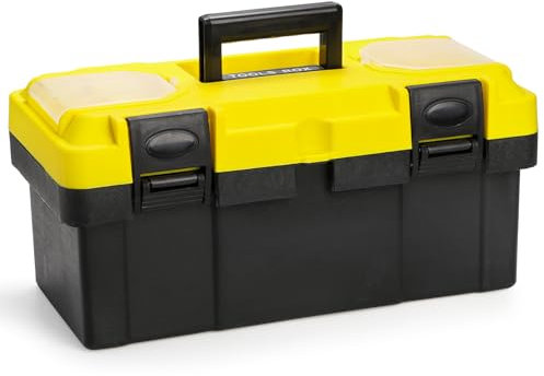 Cididu 16-Inch Plastic Tool Box with Handle, Toolbox with Removable Tray, Heavy Duty Organizer Tool Box, Portable Toolbox Organizer for Household Workshops and Garages, Black Yellow