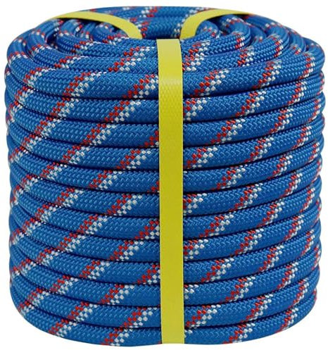 CRAYZA Double Braided Polyester Rope (1/2 in x 150 ft) Strong Arborist Rigging Rope 48 Strands for Swing Tree Work Pulling Sailing, Bule/White/Red