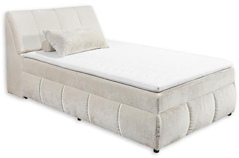 VALENCIA 5 Boxbett 120x200 in Creme - Bequemes Einzelbett mit Bettkasten & Kaltschaum Topper - 123 x 105 x 240 cm (B/H/T)