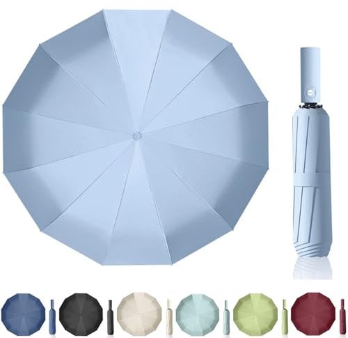Maibar Umbrella Windproof Strong, 24 Ribs Waterproof Umbrella, Folding Travel Umbrellas, Wind proof Parasols for Men and Women (Light Blue)
