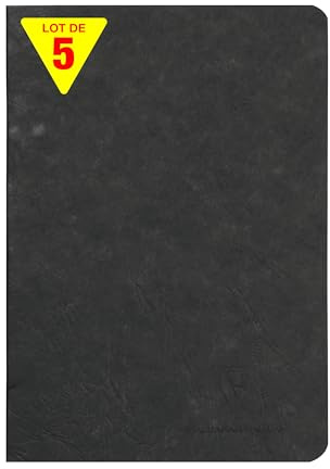 Clairefontaine 733101Cpack - Packung 5 Heft - Notizbuch geheftet, Age Bag, DIN A5 14,8x21 cm, 48 Blatt, blanko, 90g, Schwarz, 1 Pack