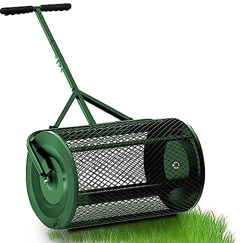 OSBELE Esparcidor de abono Esparcidor de turba y Musgo, esparcidor de abono de 24 Pulgadas para jardín de césped con Mango Largo Ajustable, esparcir turba, Fertilizante,Green-Separate