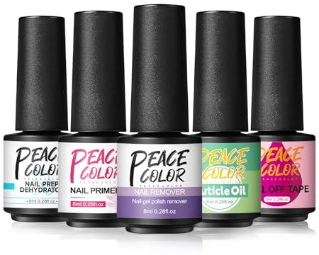 PEACECOLOR 5PCS Dehydrator für Nägel Primer für Gelnägel Set Nail Primer Dehydrator Cuticle Oil Nagellackentferner für Gel für Acrylpulver U V Nagellack Gelnägel Starterset Langlebig