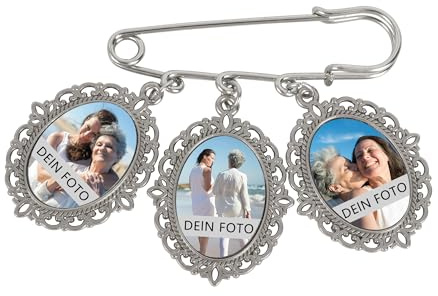 MilyaDE Personalisierte Brosche Pin mit Foto Gravur Vintage Hochzeit Bräutigam Braut Brautstrauß Boutonniere Pin Kit