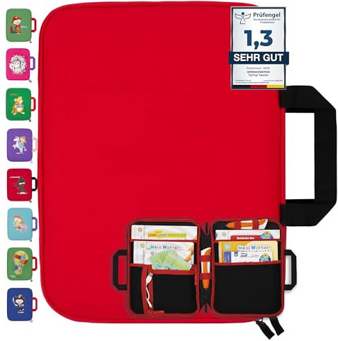 GRINSEZWERGE Tasche für TipToi Bücher Plus TipToi Stift und Zubehör – 10 Motive | passend auch für Kinder Tablet und Edurino Figuren | Tip TOI Starterset Buch Aufbewahrung Hülle - rot