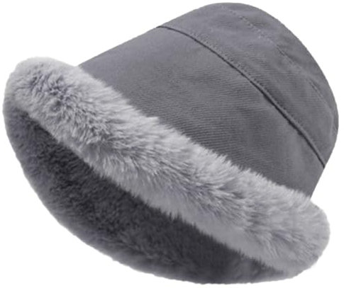 Rayson Damenmützen Winter Gefüttert Weit Elegant Mütze Damen Winter Bommel mit Ohrenschutz Fischerhut Damen Winter Winddichte Mütze Fleece Futter(Grau,One Size)