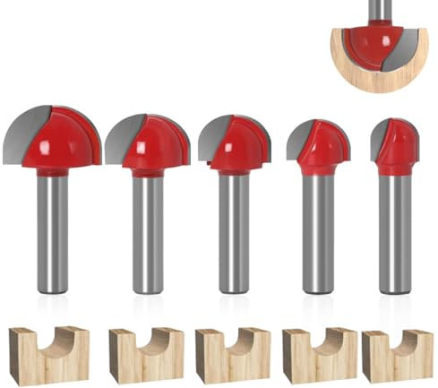 Hugwish fresadora para madera, fresa radio 12mm/16mm/19mm/22mm/25.4mm, fresas madera (8mm 5pcs)
