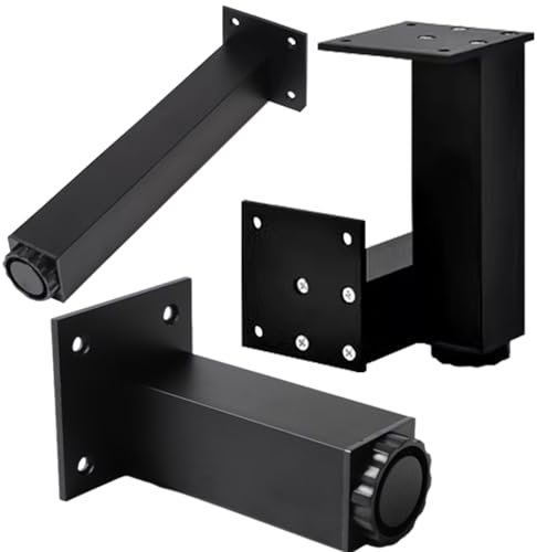 YJRZYQKXKL Furniture Legs Adjustable, 4pcs Square Furniture Feet Black Aluminum Alloy | Anodized Surface Table Legs Height: 3-40cm Sofa Legs Cabinet Legs Kitchen Foot-25cm/9.8