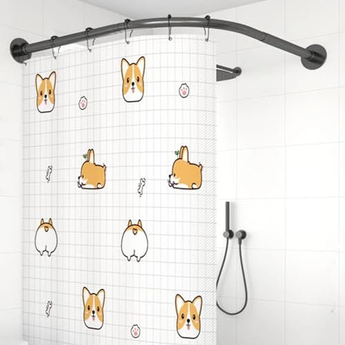 Viertelkreis Duschvorhangstange L Form Ohne Bohren, Verstellbare Duschvorhangwinkelstangen, Vorhangstange Dehnbare 304 Edelstahl, Als Duschstange, Kleiderstan(Size:C 90-130cm x 90-130cm,Color:Schwarz)