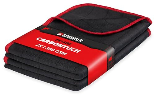 SPRINGER ZX1400 - - 2 x Carbontuch 50 x 40 cm - - 100% streifenfreie & fusselfreie Tücher - - Polier-Tuch für glasklare Auto-Scheiben - - Glas-Reinigungstuch für Fenster, Displays und Spiegel