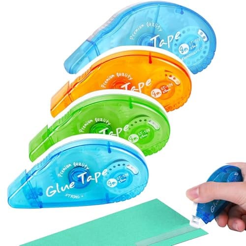 4 Pcs Glue Roller, 32m Adhesive Glue Tape Double Sided Tape Dispenser, 8mm Wide Double Side Adhesive Glue Tape for Crafting Cards Making Photo Album Journal Scrapbooking-2 Blue+1 Green+1 Orange