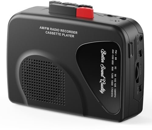 Lettori di cassette Walkman Registratori Radio AM/FM, Lettore di cassette portatile Registra su nastro Altoparlanti integrati Registrazione manuale - T201 (nero)