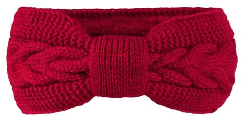 JK Home Winter Knitted Twist Knot Headband - Women Ear Warmer Chunky Crochet Braided Hair Band Wraps Turban Sports Yoga Hairband Fleece Lined Elastic Wide Headbands Ear Muffs for Women Girl Red