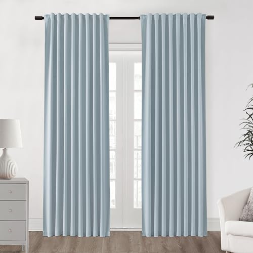 SHINELAND 274 cm Küstenblaue Vorhänge, Verdunkelung, Puderblau, hohe Decke, hoher Vorhang für Wohnzimmer, Schienensystem, großes Fenster, 2-teiliges Set