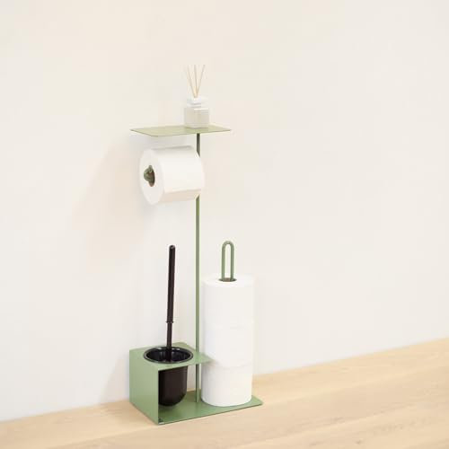 MyWIRE® YBBS 4-in-1 WC-Set – Freistehender Toilettenpapierhalter mit integrierter Bürste und Reserverollenhalter, modernes Design, 100% Made in Austria (Resedagrün)