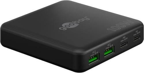 goobay Chargeur USB-C avec 100 W de Puissance, Power Delivery 2 & GaN 4-Port Netzteil, Chargeur de Bureau, Design Mince, USB-C Netzteil, Noir, 70764
