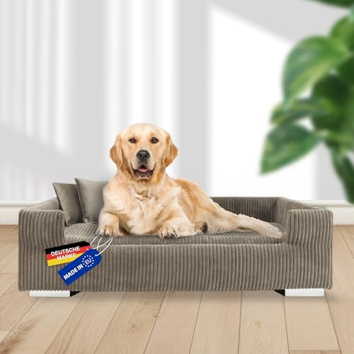 Rohrschneider Hundesofa Cord für mittelgr. & gr. Hunde, waschbar, Taupe