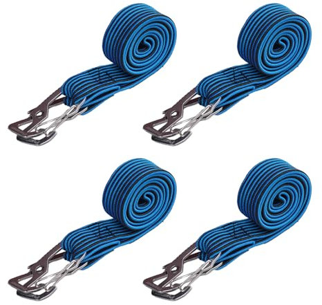 KINDPMA 4 Stück Verstellbar Spanngummi mit Haken 100CM Expander mit Haken Flach Spanngurte Gummiseil Gepäckspanner zum Befestigen von Gepäck oder Rucksäcken und zum Umziehen von Ladung (Blau)