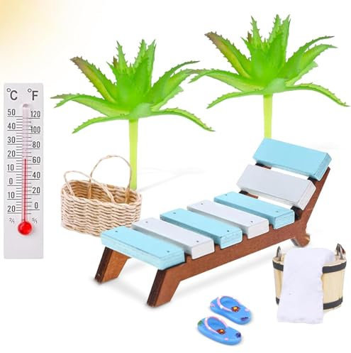 Shengruili Strand Mikrolandschaft,Miniatur Deko Sauna Zubehör Set,Miniatur Deko Strand Deko,Mini Stranddekorationen,Mini Puppenhaus Zubehör für DIY, Garten, Urlaub Geschenk,Gartenmöbel