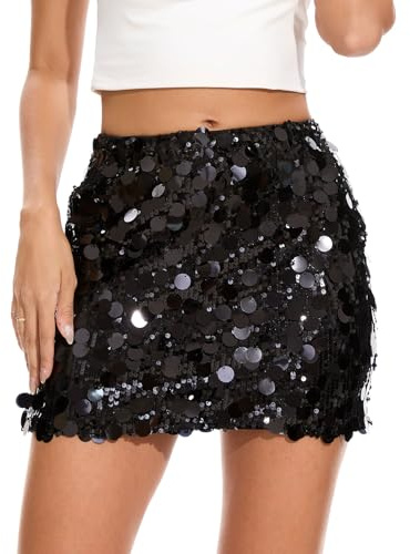 WERFORU Sequin Skirt for Women Stretchy Sparkly Mini Skirt for Festival