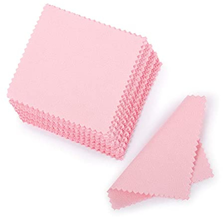 Dzxin Jewelry Cleaning Cloth, 50pcs Jewelry Cleaning Cloth, Polishing Cloth for Sterling Silver Gold Platinum Small Polish Cloth 8x8cm (Pink)