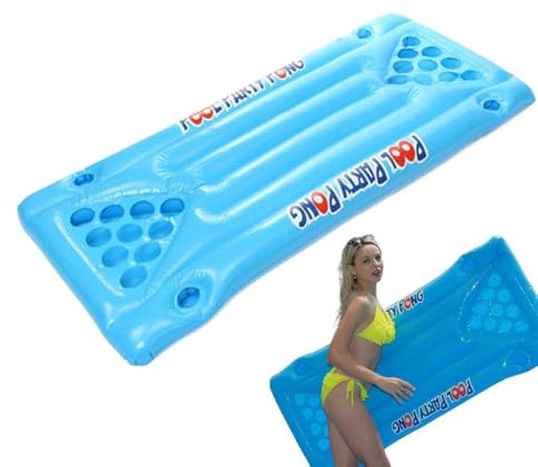 Huxibai Pool -Pong -Tischspiel, Bierbadetisch, Schwimmende Pingpong -Lastkahn, Bier Pool Pong Lounge Floßspielzeug aufblasbarer Tisch für Erwachsene für Partyspielezubehör