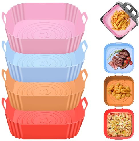 4 Stück Silikonform für Heißluftfritteuse,22cm Airfryer Zubehör, Hot Air Fryer Accessories, Airfryer Silicone Mould, Smiley-Gesicht-Muster