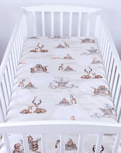 BABYLUX Baby Spannbettlaken für Kinderbett - 100% Baumwolle,60x120 / 70x140 cm weich und bequem, passend für alle Standardmatratzen, (133. Waldtiere, 60x120cm)