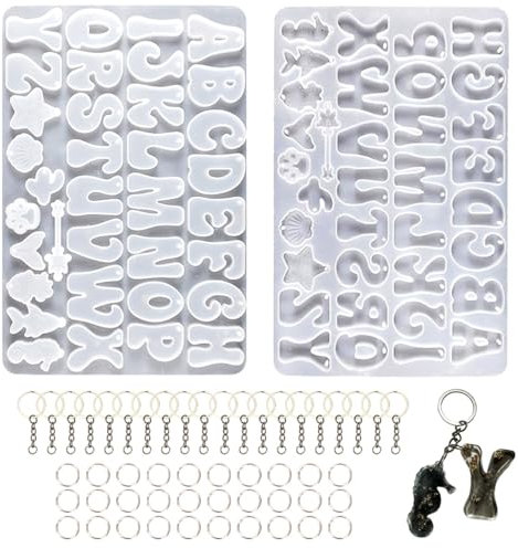 Augesak Silikonform Alphabet, Buchstaben Epoxidharz Silikonformen+Schlüsselringe, Resin Gießform Buchstaben für Anhänger Schlüssel DIY Bastelprojekte, Epoxidharz Set Anfänger