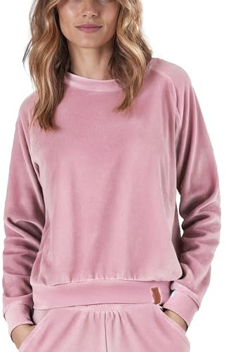 VIVISENCE Damen Sportbluse Sweatshirt Mit Rundhalsausschnitt Aus Velourstrick Mit Strickbündchen Und Langem Arm Lockerer Schnitt Für Freizeit Fitness Und Alltag 9005