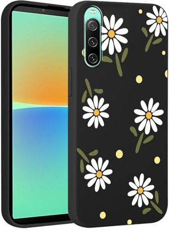 Saqmkil Handyhülle für Sony Xperia 10 IV Hülle, Blumen Muster Aesthetic Mädchen Frauen Case, Weich Silikon Dünn TPU Bumper Stoßfeste Kratzfest Schutzhülle Cover für Sony Xperia 10 IV 6,Schwarz