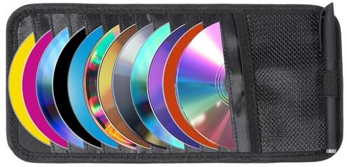 BOHUIZ CD Case Holder for Car - DVD Vehicle Visor Storage Orangizer Sun Visor Organizer for CD Visor Case with 12 DVD Storage Sleeves 1 Mesh Pocket 1 Pen Holder(Black)