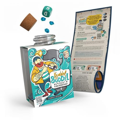DENKRIESEN - Kuddel Buddel - das Würfelspiel für Kinder & Familien ab 8 Jahren | Reaktionsspiel und Gesellschaftsspiel für 2–6 Spieler | Aktionsspiel ca. 10–15min inkl. Diamanten, Flasche und Würfel