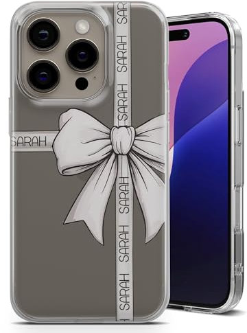 TULLUN Personalised Phone Case for iPhone 6 plus / 6s plus - Clear Soft Gel TPU Cover Cute Pink Ribbon Design Style With Your Own Name Text - Bow