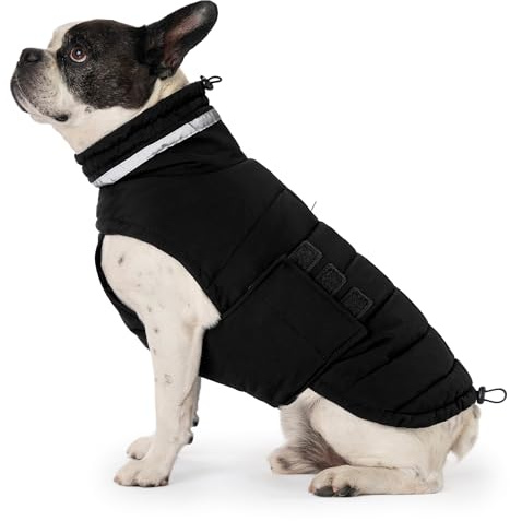 Mklhgty Hundemantel, wasserdichte Winterjacke, warme winddichte Jacke, reflektierender, verstellbarer Rollkragenmantel für mittelgroße Hunde mit Klettverschluss - Schwarz - M