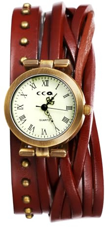Lancardo Armbanduhren Damen Echtleder Damenuhren: Vintage Punk Analoge Quarzuhr mit Mathematische Römische Ziffern Nieten Mehrschichtige Wickelarmband Uhr Halloween Motorraduhr Geschenke für Frauen