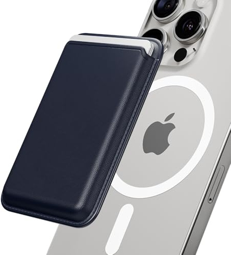 Sinjimoru Magnetic Wallet for Mobile Phone, Premium Vegan Leather Phone Wallet for MagSafe 3 Card Holder Compatible with iPhone 17 Pro Max Air 16 15 14 13 Series M Viica Marine Blau