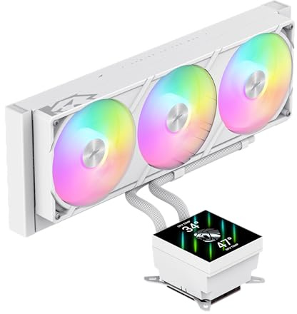 GAMEMAX GLACIER 360 WH AIO Flüssigkeits CPU Kühler, 360mm Radiator, 3,95 720×720 LCD-Display, seitliche Schlauchführung, magnetisches Display, Intel & AMD kompatibel (Weiß)