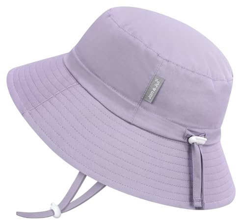 Jan & Jul Mädchen Baumwoll-Bucket Hat, größenverstellbarer Sonnenhut mit Kinnriemen für Kleinkinder (L: 2-5 Jahre, Gedämpftes Lila)