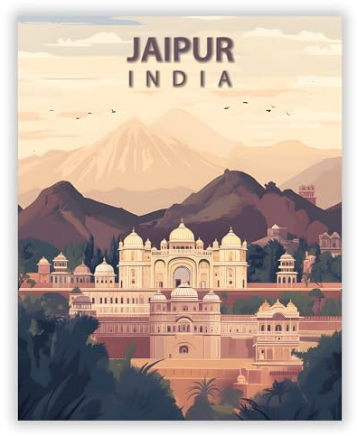 Druck-Palast Jaipur Poster - Sehenswürdigkeit Indien - 40x50cm - Kunstdruck - Wohnzimmer Schlafzimmer - Illustrativ Modern Kultur - Hochwertiger semimatter Druck