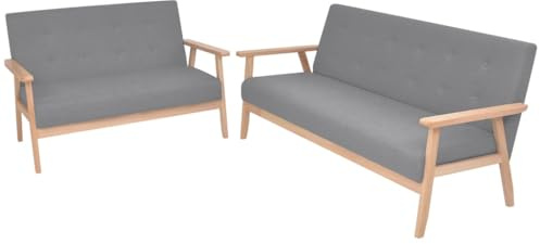 Holamys Sofa-Set 2-teilig, Hellgrau Stoff, Skandinavisches Design, Massivholzrahmen, Polstersofa für Wohnzimmer, Bequeme Couchgarnitur, Einfache Montage