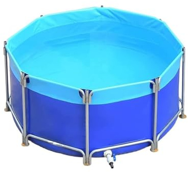 Améliorez votre piscine familiale extérieure : bassin à poissons circulaire hors sol en toile de 2 x 1,2 m, réservoir d’aquaculture avec support et vanne de vidange facile pour un drainage s