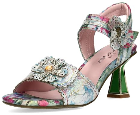 Laura Vita Damen Sandalette Blüten Applikation Stilettoabsatz Klett LESLYO 07
